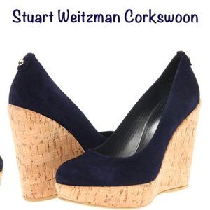 Stuart Weitzman Corkswoon Suede Wedge | Navy | 8.5